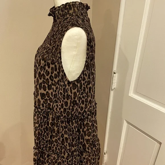 Leopard Dress Halter Ruffle Animal Print Just Taylor Size M Tiered Lined Brown - Picture 2 of 4